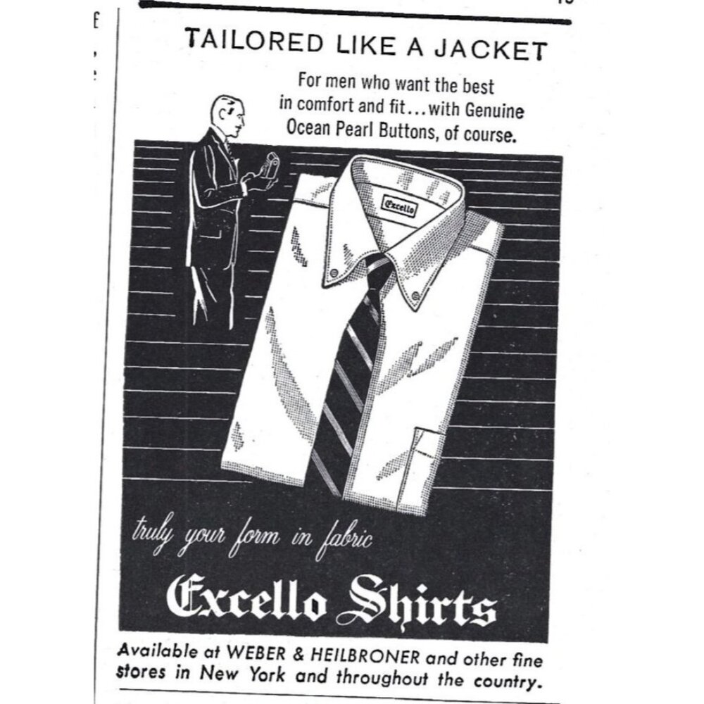 Vintage Excello Ocean Pearl Button Dress Shirt 1960s Print Ad